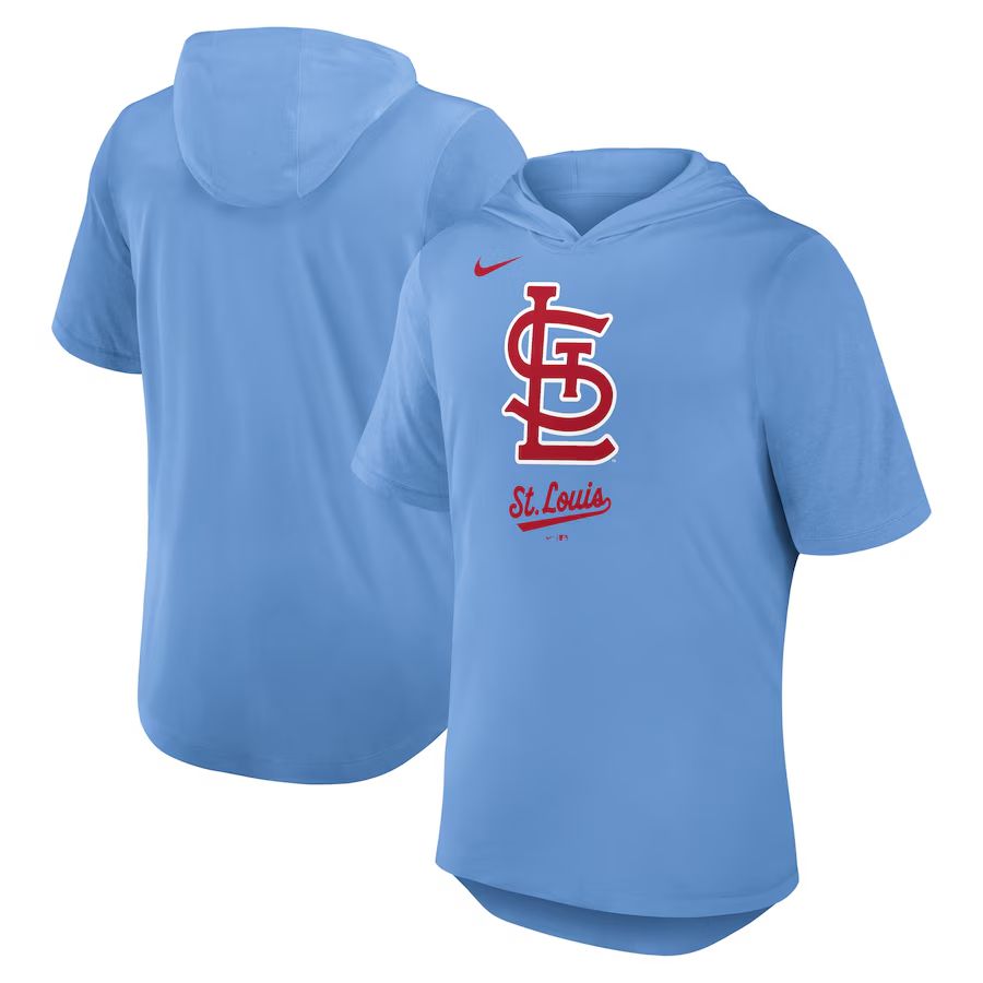 Men 2025 MLB St.Louis Cardinals Light Blue Hooded T-shirt->mlb t-shirts->Sports Accessory